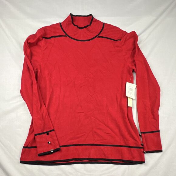 retrology Sweaters - Retrology Women’s Red/Black Mock Neck Knit Pullover Sweater Long Sleeve M NWT